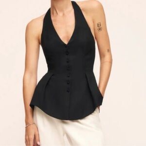 Reformation Black Button-Up Halter Blouse
